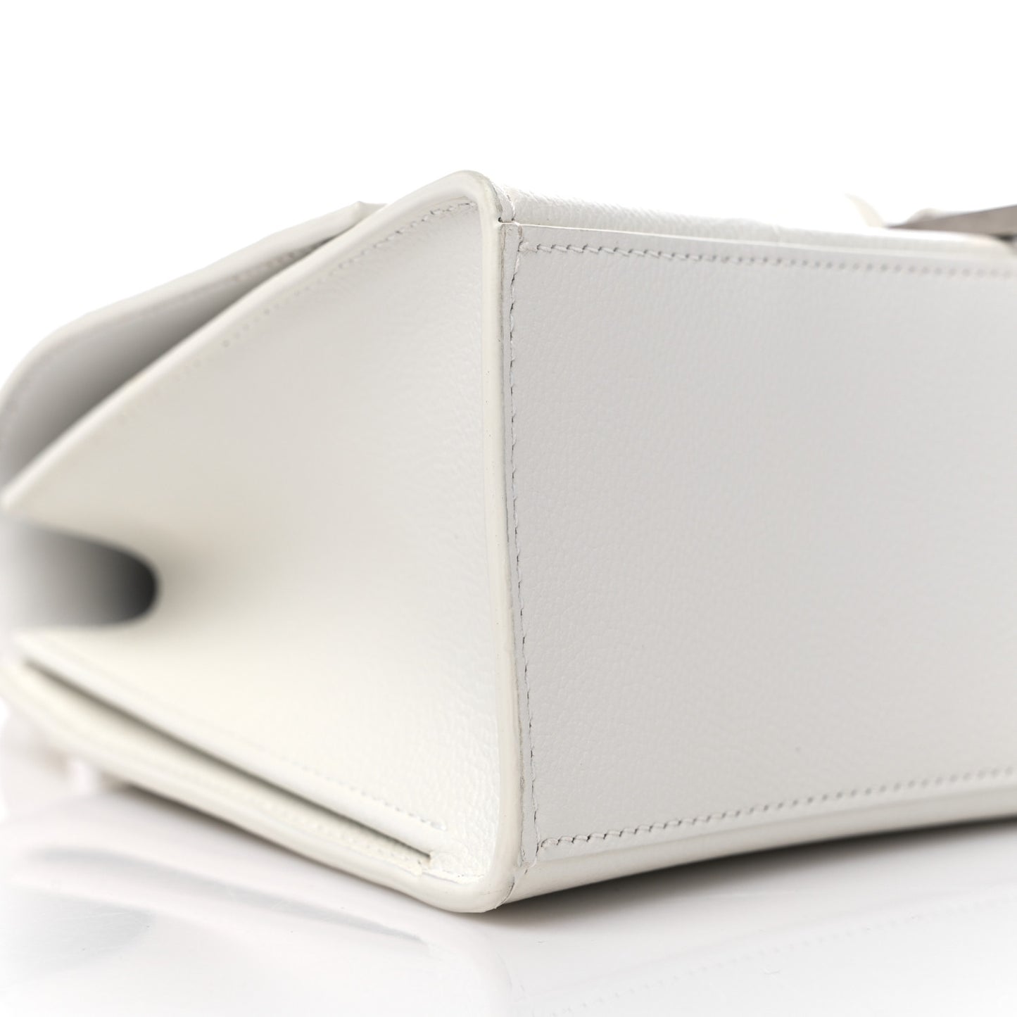 Grained Calfskin Medium Hourglass Top Handle Bag White