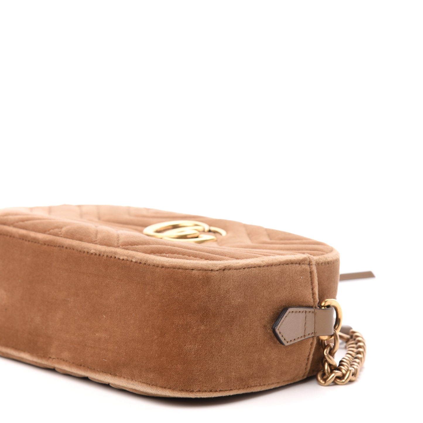 Velvet Matelasse Small GG Marmont Chain Shoulder Bag Taupe