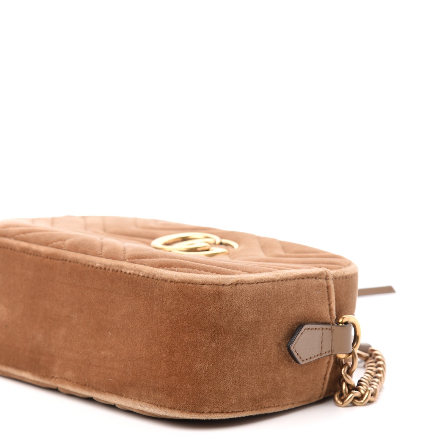 Gucci Velvet Matelasse Small GG Marmont Chain Shoulder Bag Taupe 10 of 11