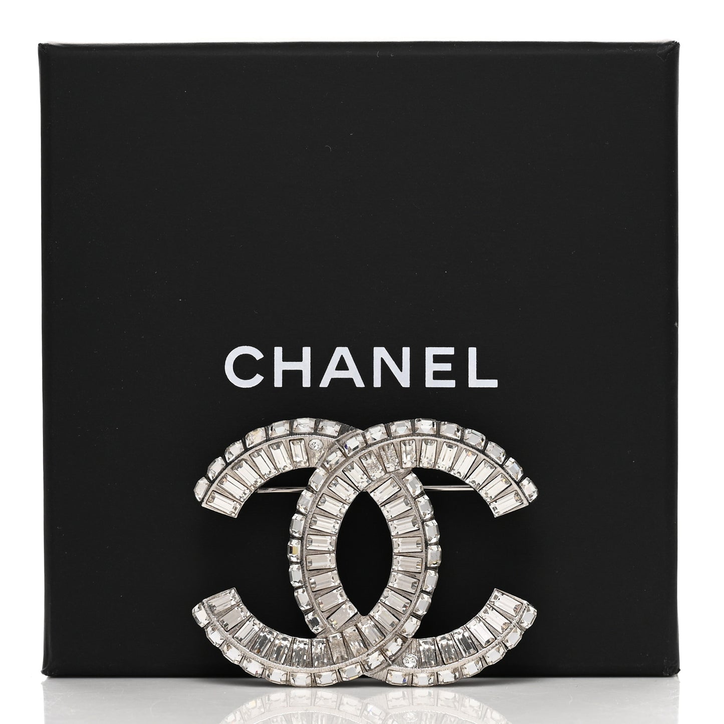Baguette Crystal CC Brooch Silver