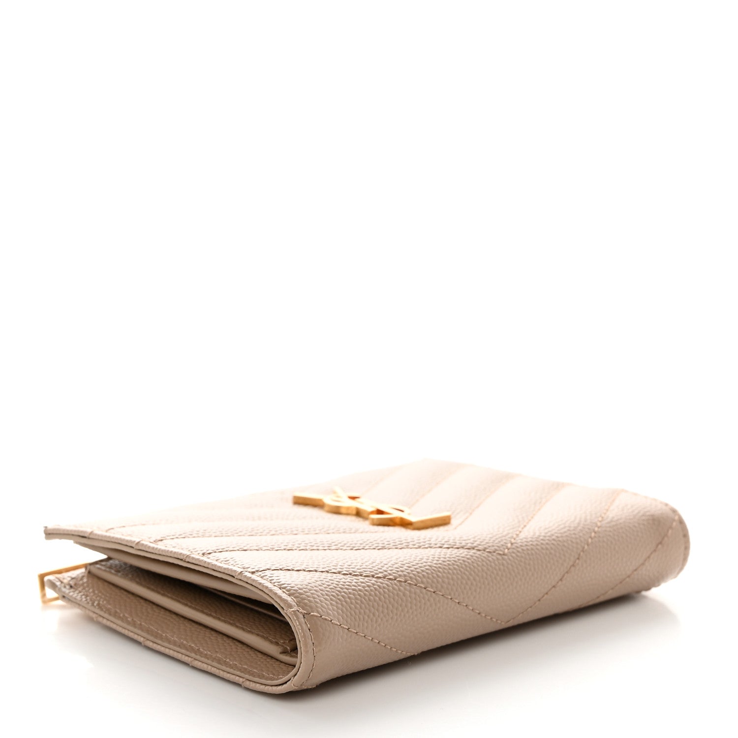 Saint Laurent Grain De Poudre Matelasse Chevron Monogram Zipped Two-Part Wallet Dark Beige 4 of 8