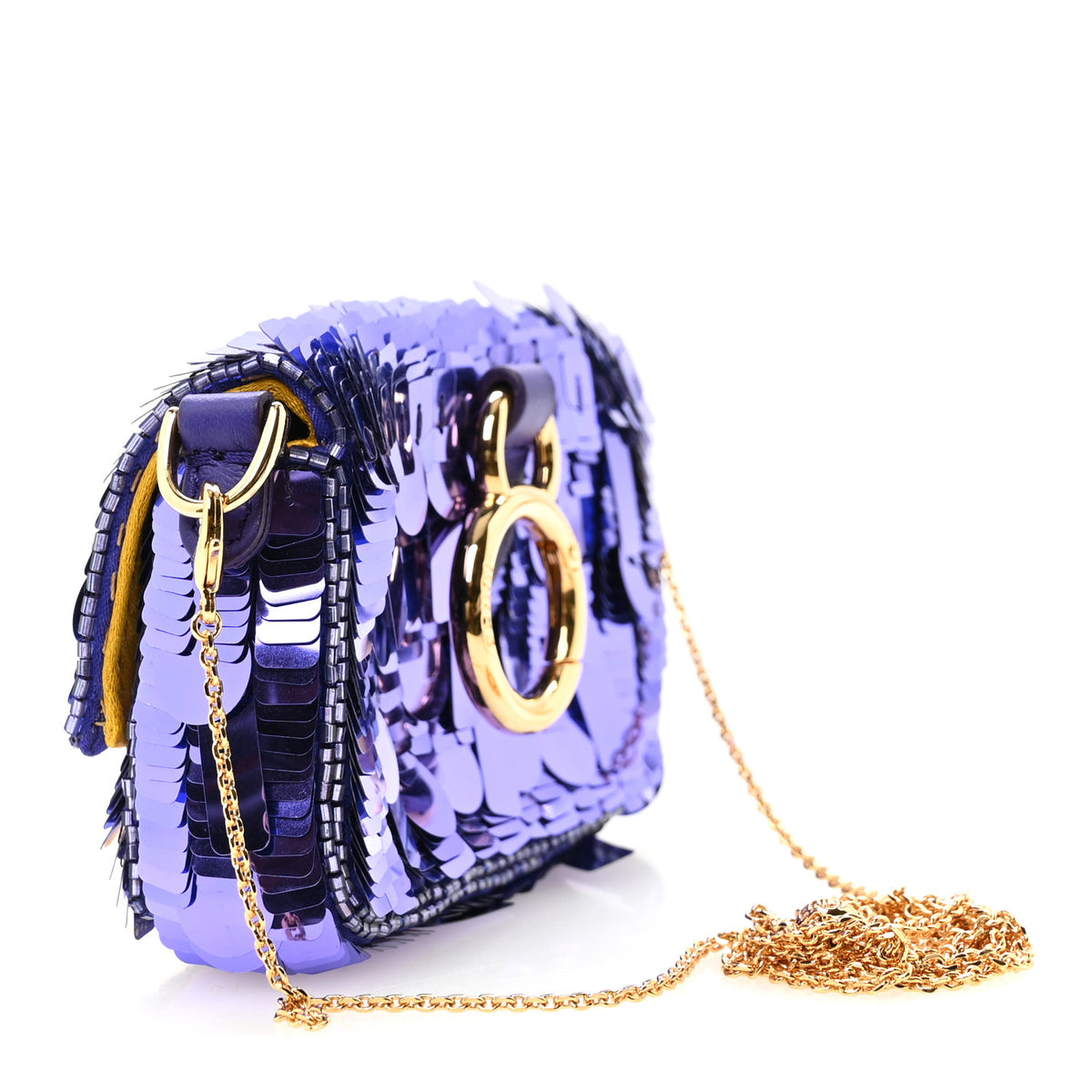 Fendi Sequin Paillettes Shiny Nappa Sex and the City Nano Maxi Buckle Baguette Charm Viola Purple 2 of 9