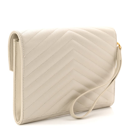 Saint Laurent Grain De Poudre Matelasse Chevron Monogram Envelope Clutch Crema Soft 3 of 8
