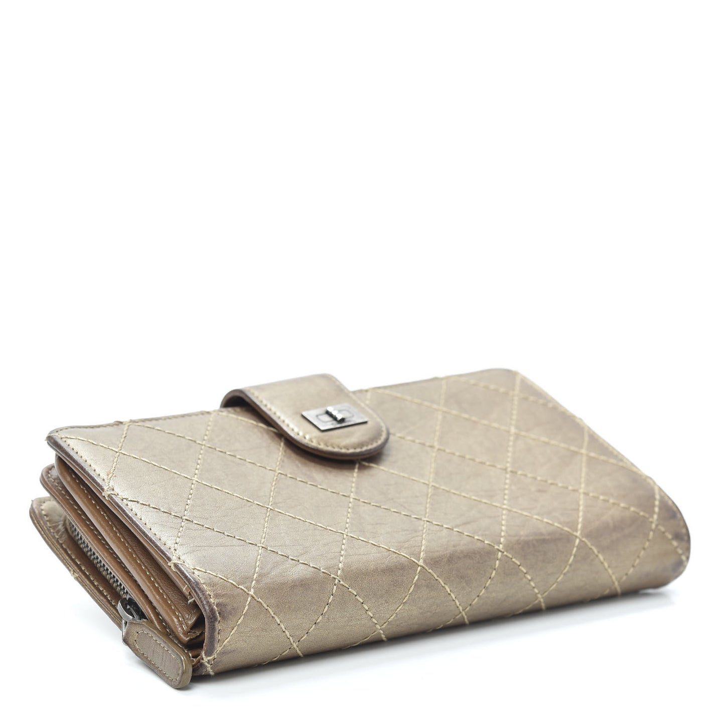 Metallic Aged Calfskin Stitched Reissue Flap Wallet Bronze