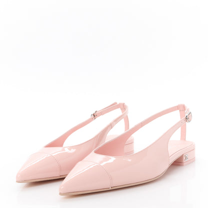 Chanel Patent Calfskin Cap Toe Slingback Flats 37.5 Light Pink 4 of 10
