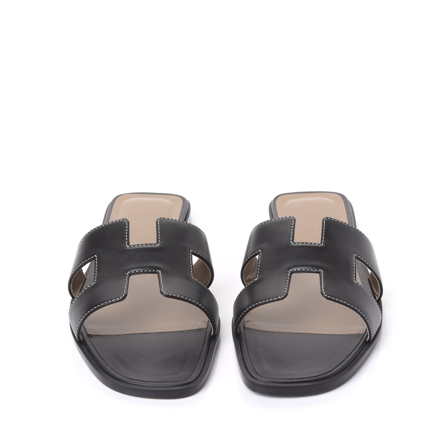 Hermes Box Calfskin Oran Sandals 38.5 Black 3 of 9