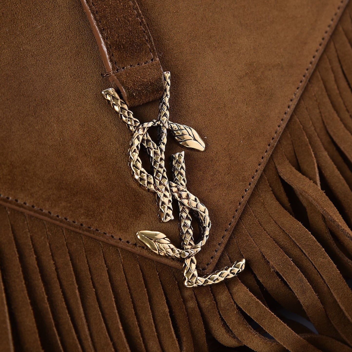 Suede Fringe Medium Monogram Satchel Light Ocre