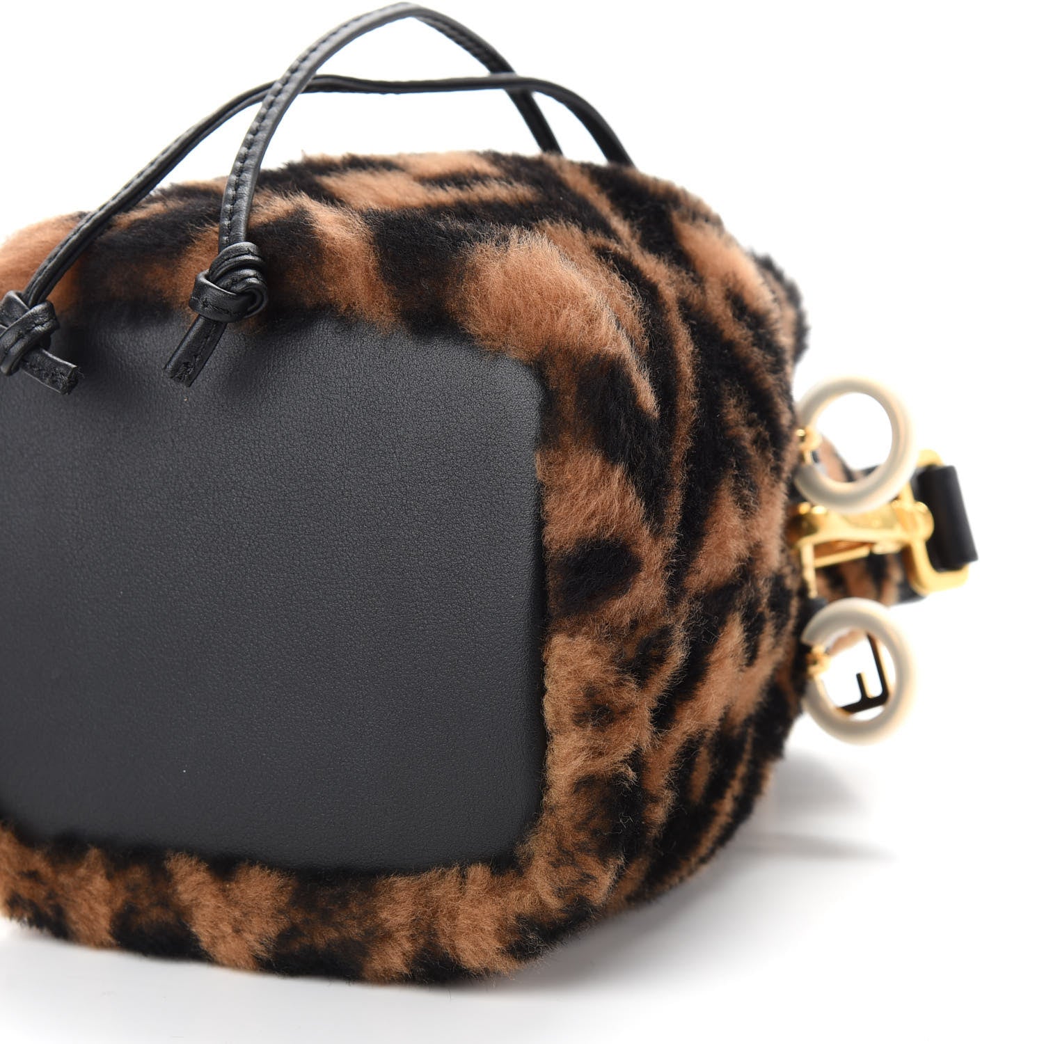 Fendi Shearling Vitello Dolce F is Fendi Macro FF 1974 Mini Mon Tresor Bucket Bag Tobacco Black 9 of 9