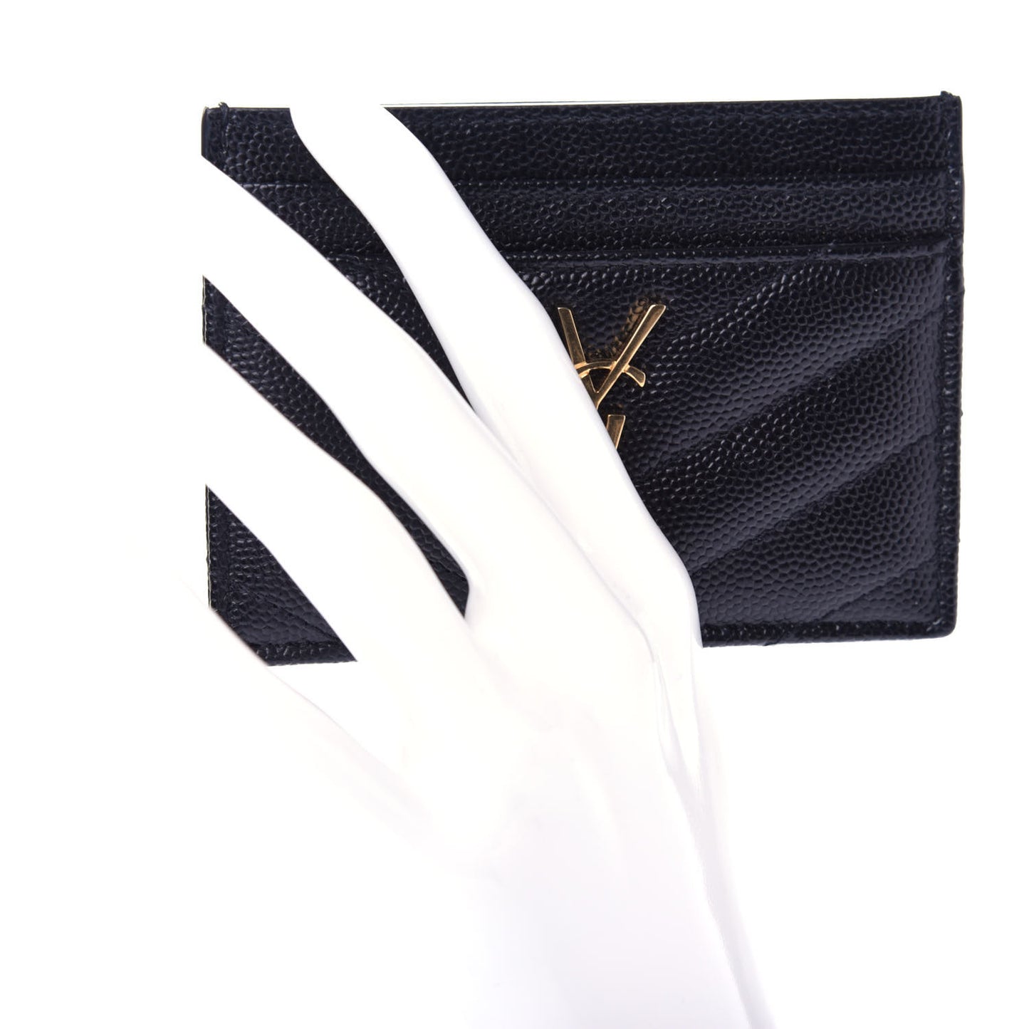 Grain De Poudre Matelasse Chevron Monogram Credit Card Case Black