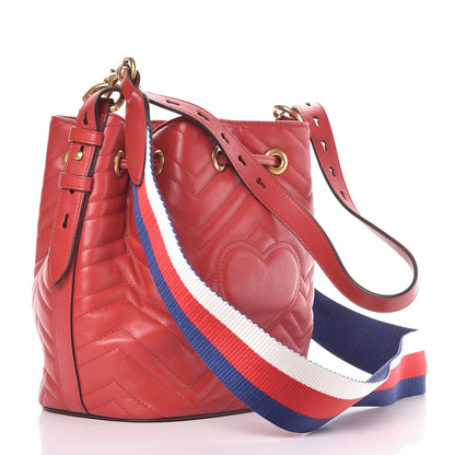 Gucci Calfskin Matelasse Sylvie Web GG Marmont Bucket Bag Hibiscus Red 4 of 8