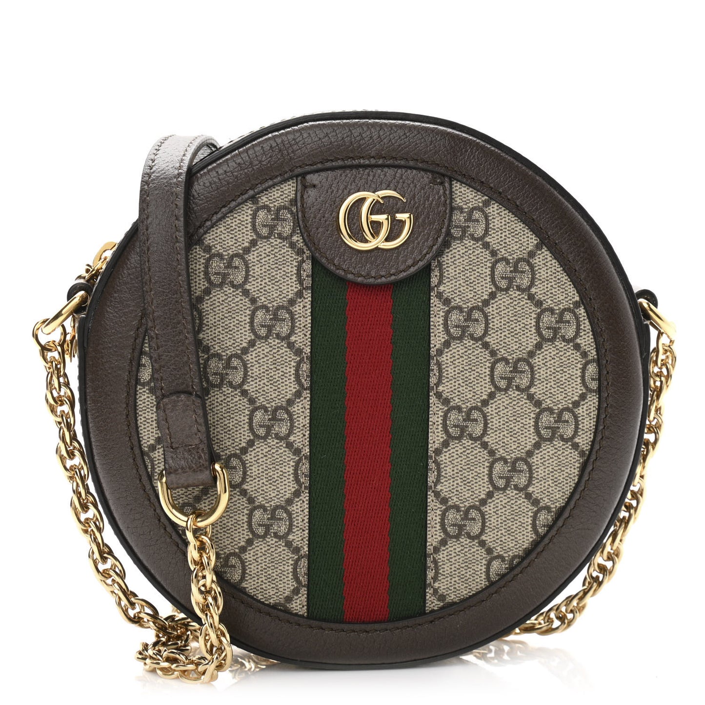 GG Supreme Monogram Web Mini Ophidia Round Shoulder Bag Brown