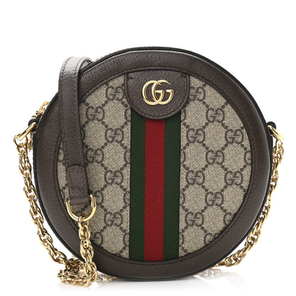 Gucci GG Supreme Monogram Web Mini Ophidia Round Shoulder Bag Brown 1 of 10