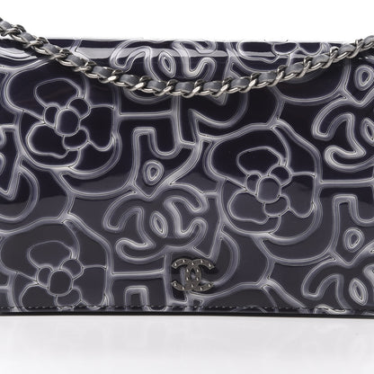 Chanel Patent Camellia Embossed Wallet on Chain WOC Dark Blue 9 of 14