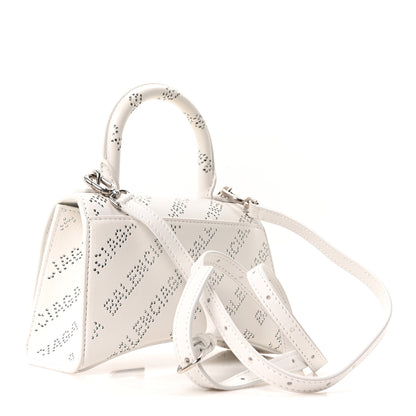 Balenciaga Smooth Calfskin Crystal Diagonal Allover Logo Hourglass Top Handle Bag XS Optic White 3 of 11