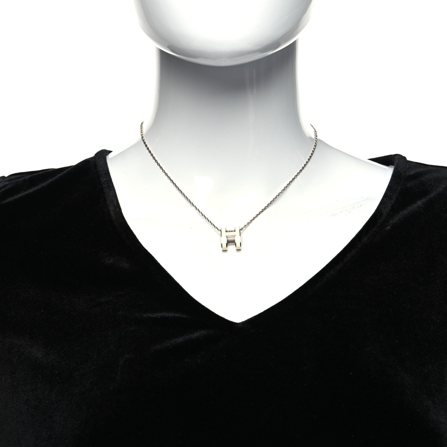 Hermes Lacquered Palladium Pop H Pendant Necklace White 2 of 5