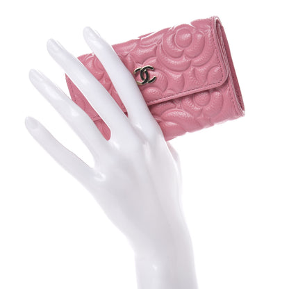 Chanel Caviar Camellia Embossed Card Holder Wallet Pink 2 of 9