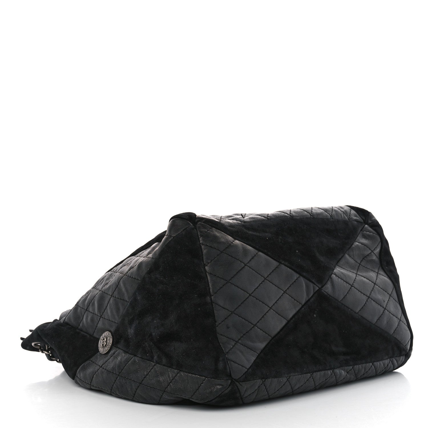 Chanel Goatskin Suede Calfskin Quilted Patchwork Drawstring Bag Black 4 of 14
