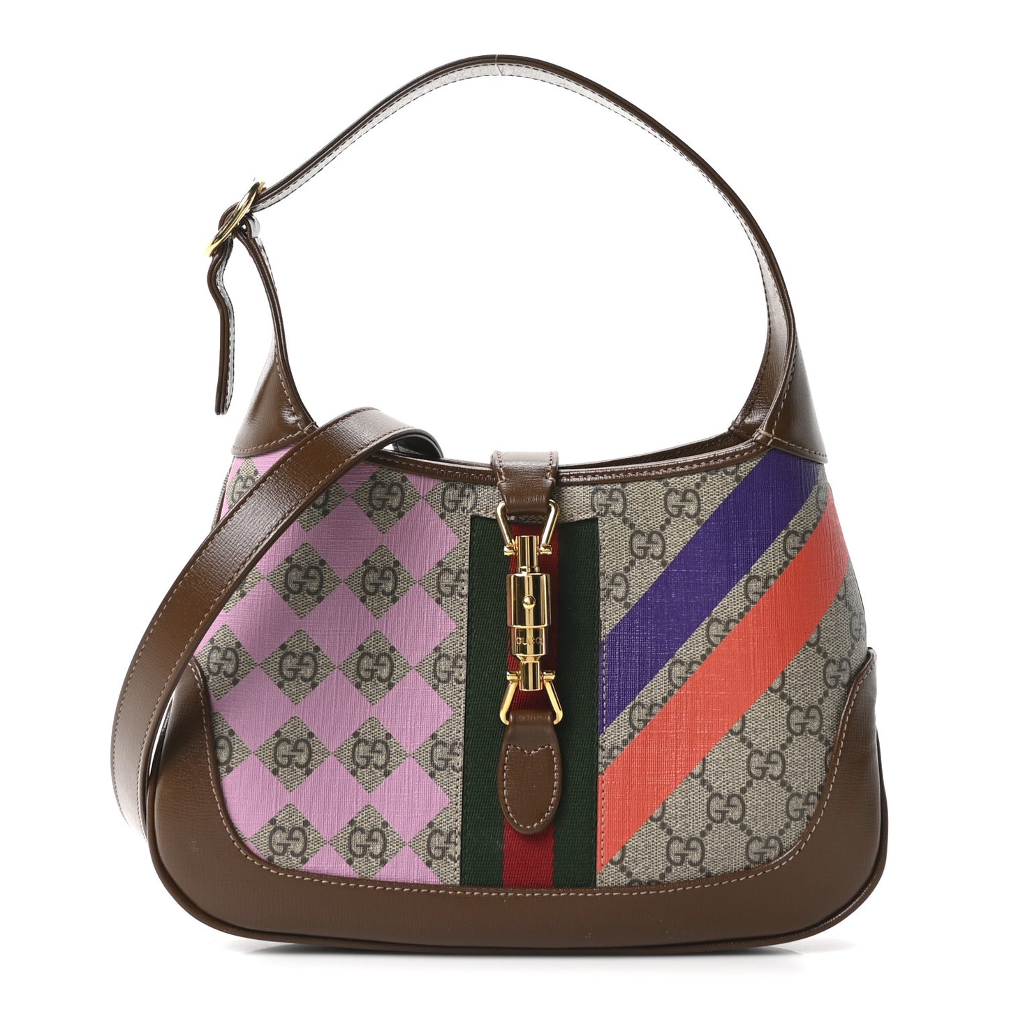 GG Supreme Monogram Azalea Calfskin Print Web Small Jackie 1961 Hobo Multicolor