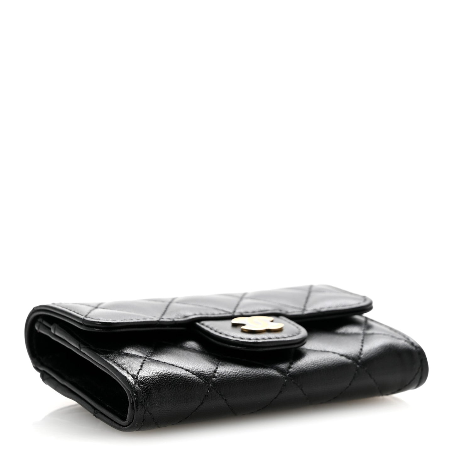 Lambskin Quilted Flap Card Holder Wallet Black