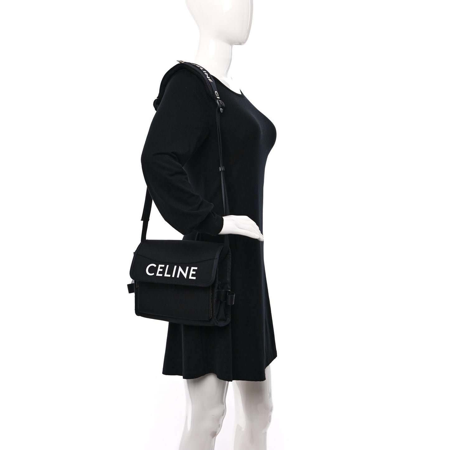 Cotton Gabardine Logo Print Messenger Bag Black