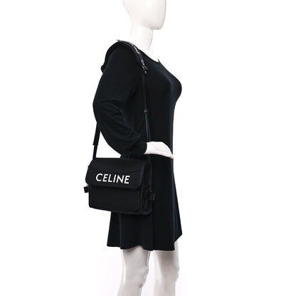 Celine Cotton Gabardine Logo Print Messenger Bag Black 2 of 8