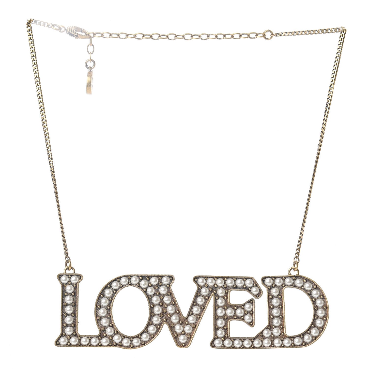 Gucci Metal Pearl Loved Necklace Aged Gold 1 of 3