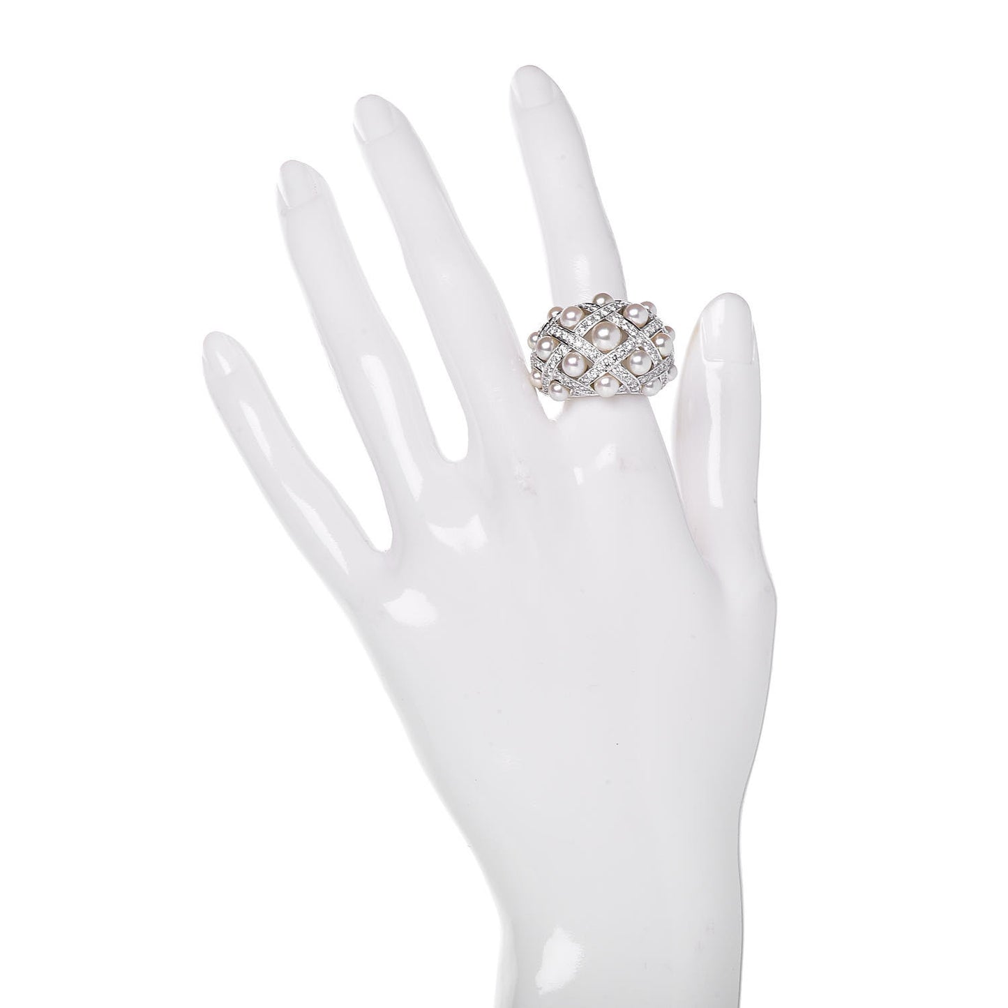 18K White Gold Diamond Akoya Pearl Baroque Matelasse Ring 51 5.75