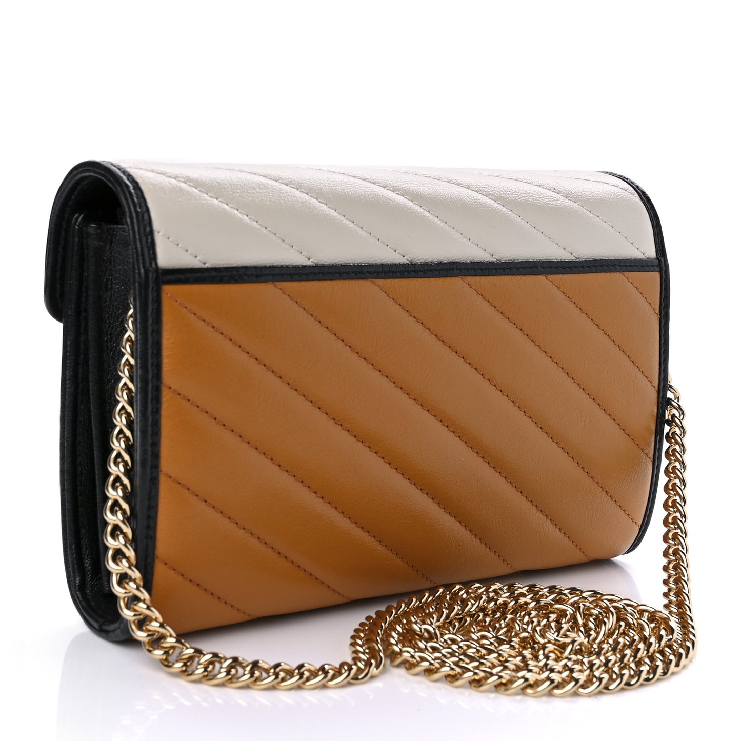 Azalea Calfskin Matelasse Diagonal Torchon Tri-Color GG Marmont Chain Wallet Cognac Mystic White Black