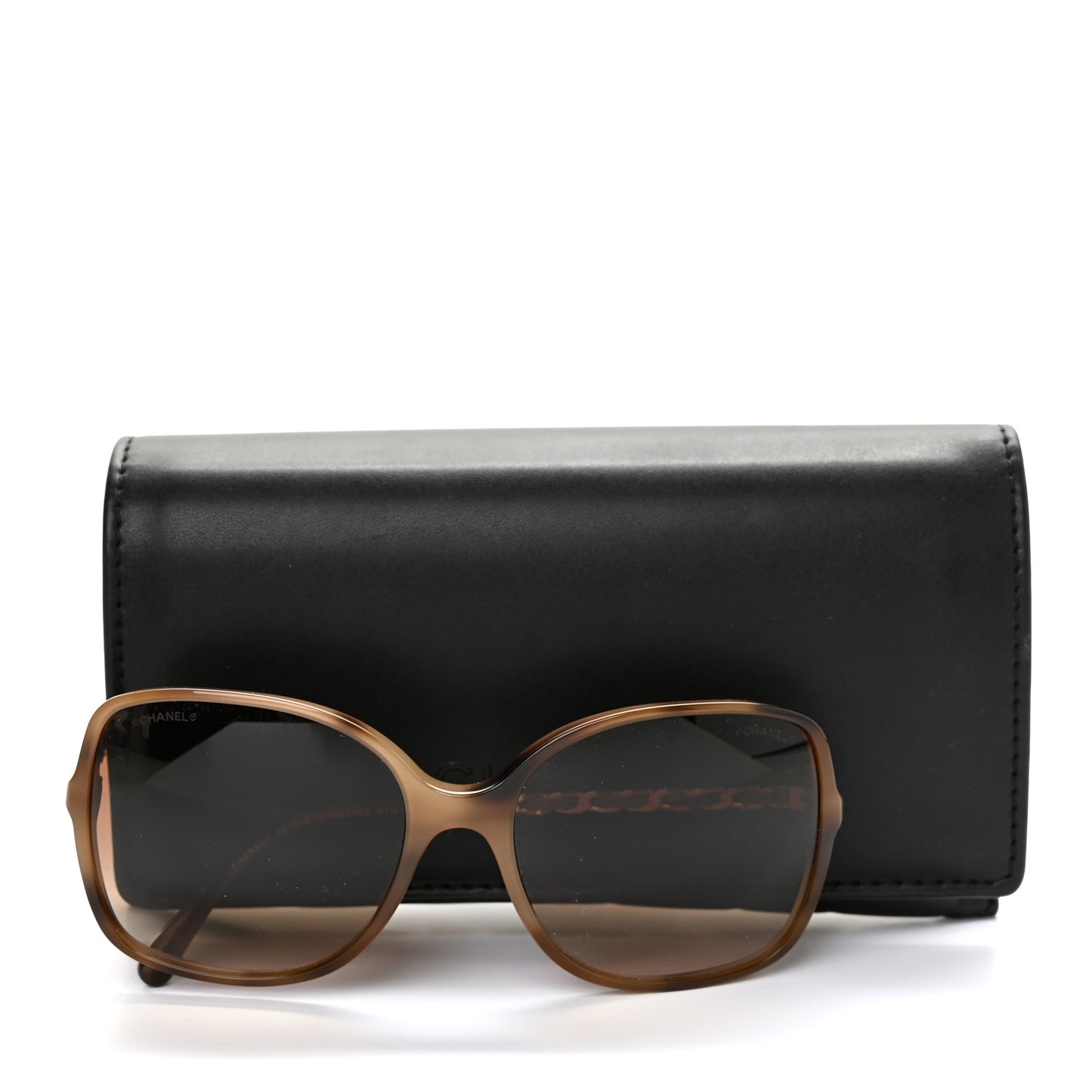 Acetate Metal Lambskin Chain Square Sunglasses 5210-Q Brown