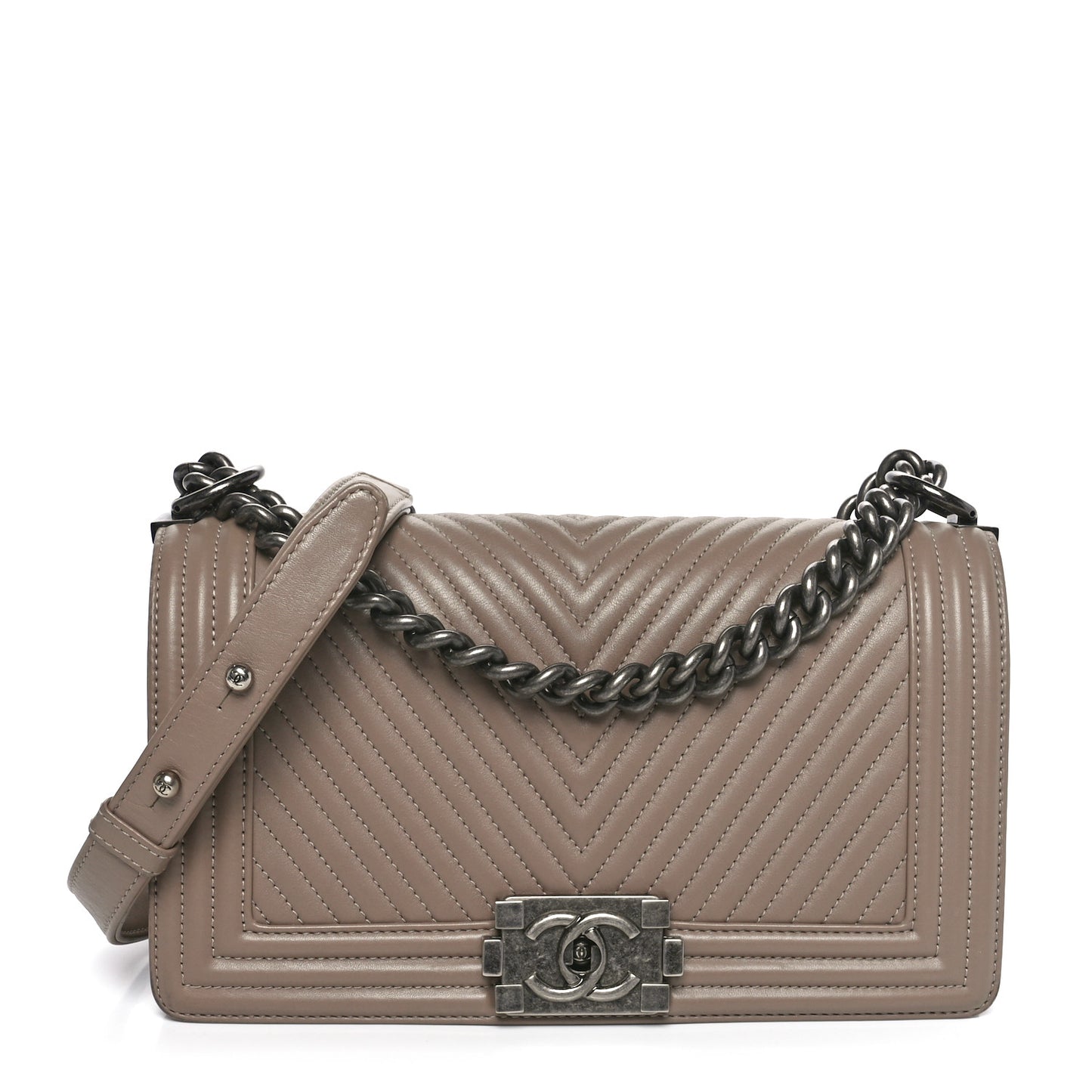 Calfskin Chevron Quilted Medium Boy Flap Taupe
