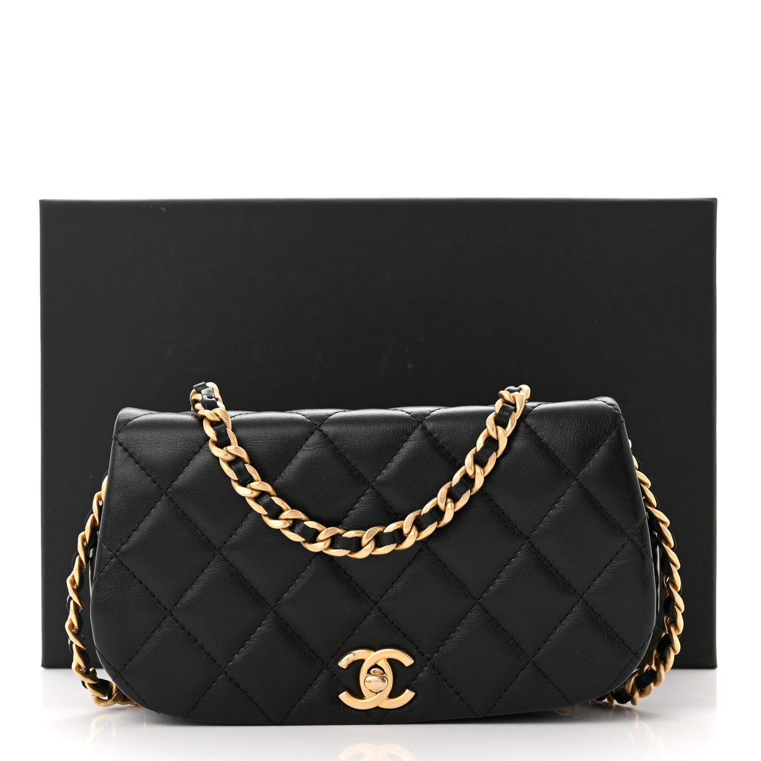 Chanel Calfskin Quilted Coco Mail Clutch With Chain Black 12 of 12