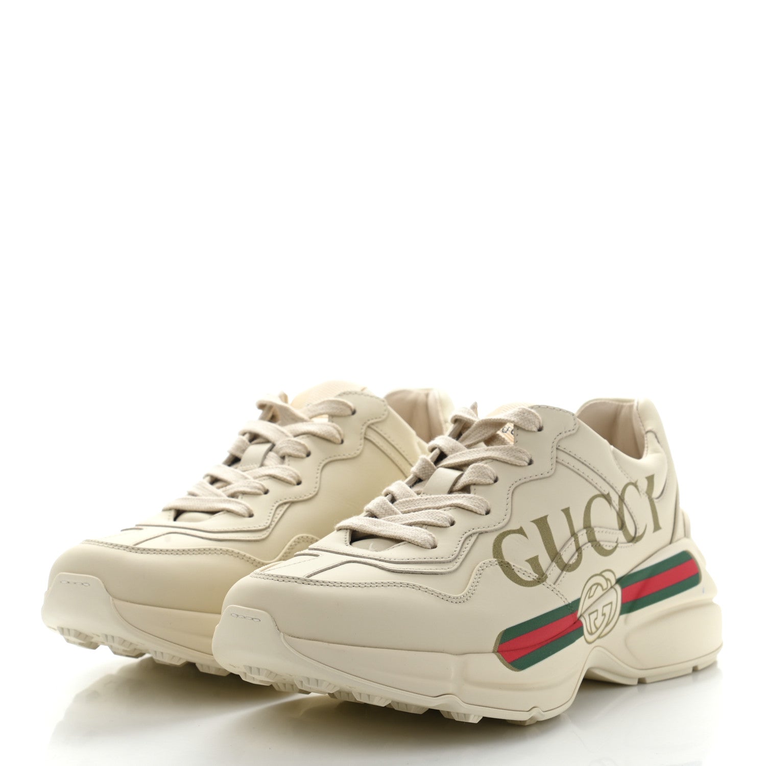 Gucci Calfskin Logo Womens Rhyton Sneakers 38 Ivory 3 of 11