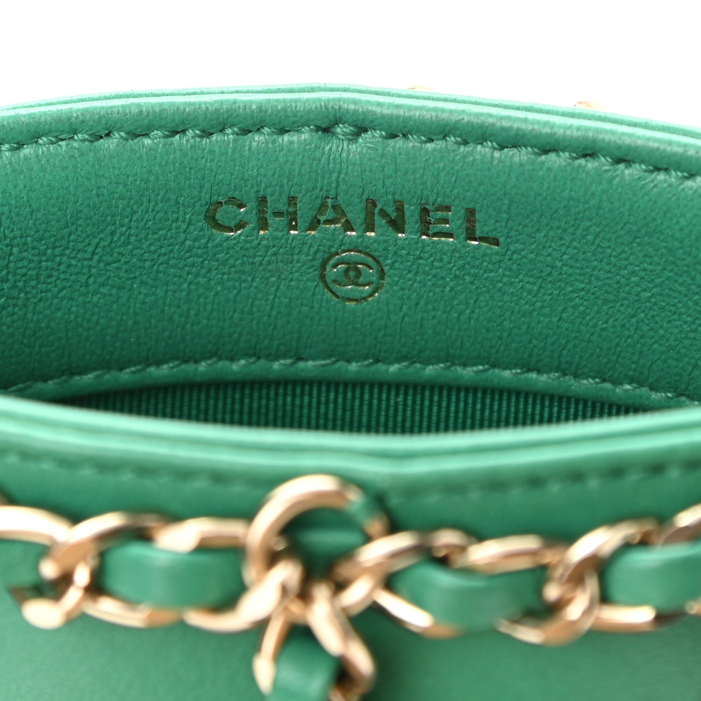 Lambskin Tech Me Out Clutch With Chain Green