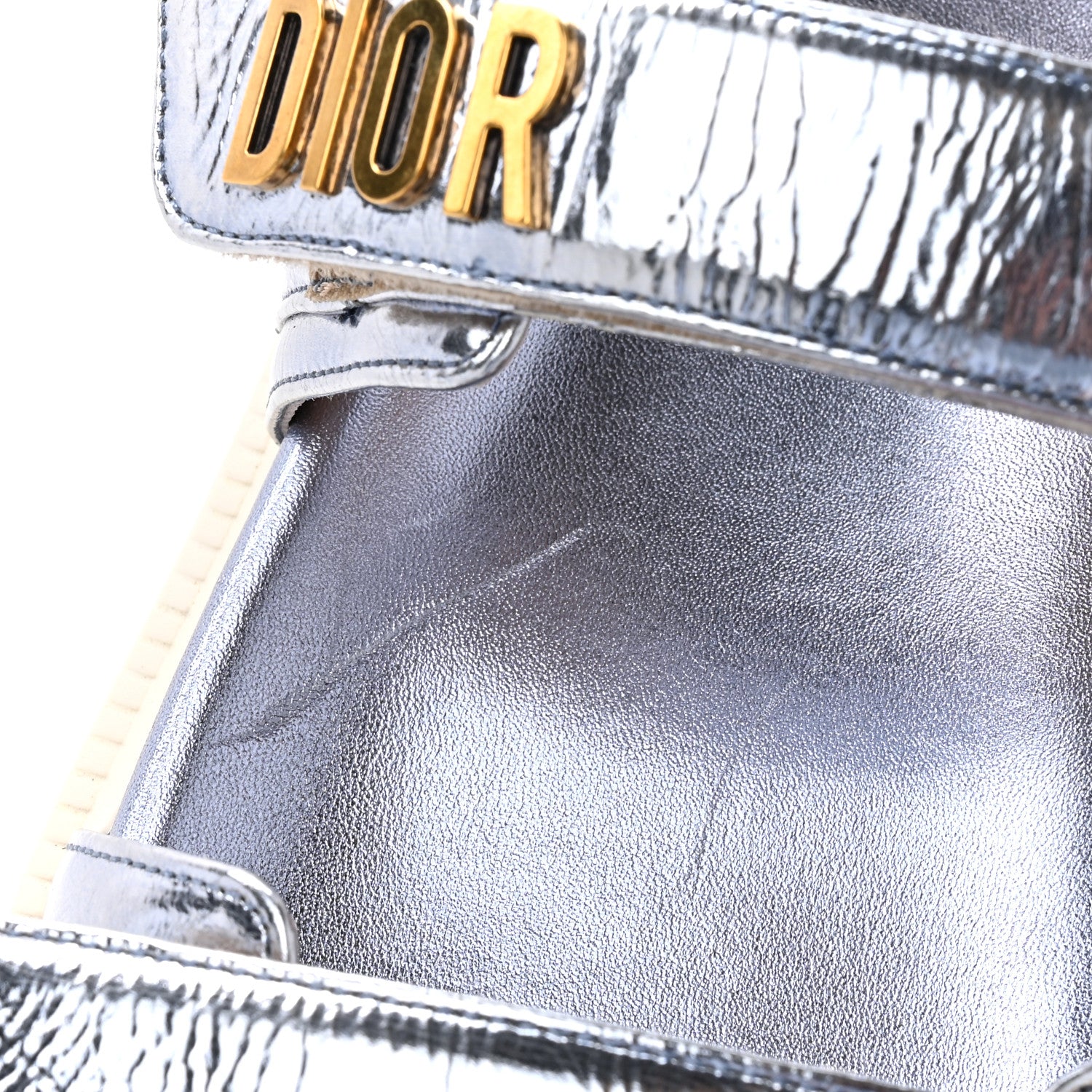Christian Dior Laminated Crinkled Calfskin Dioract Sandals 35 Indigo Metal 10 of 12