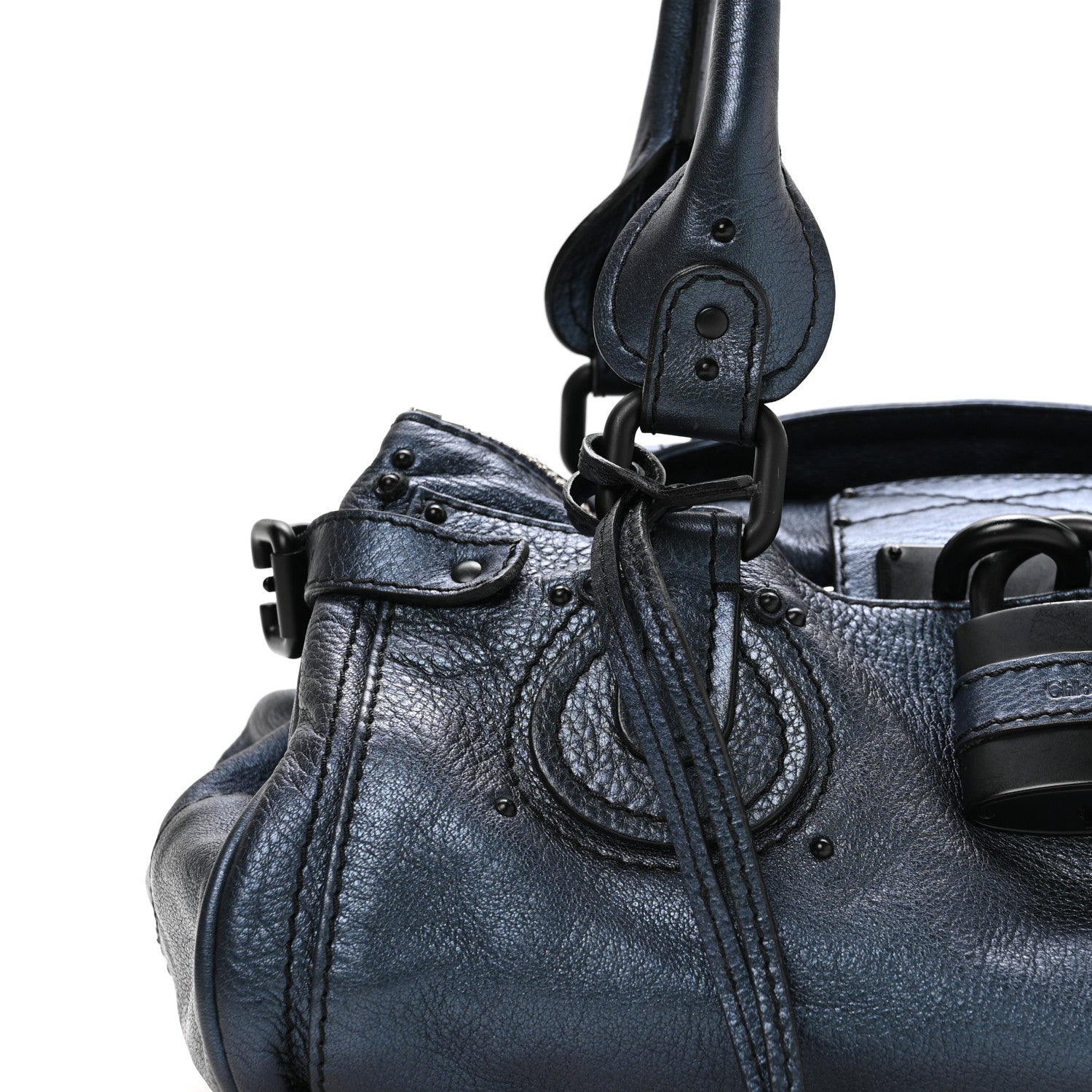 ユニ&クロエ&チエル　SP チエルサイン Chloe Metallic Calfskin Medium Paddington Satchel Blue 1836542
