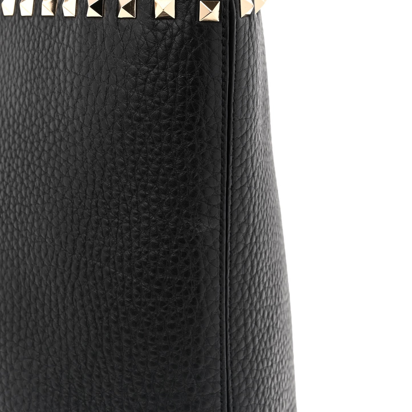 Grained Calfskin Rockstud Shoulder Tote Black