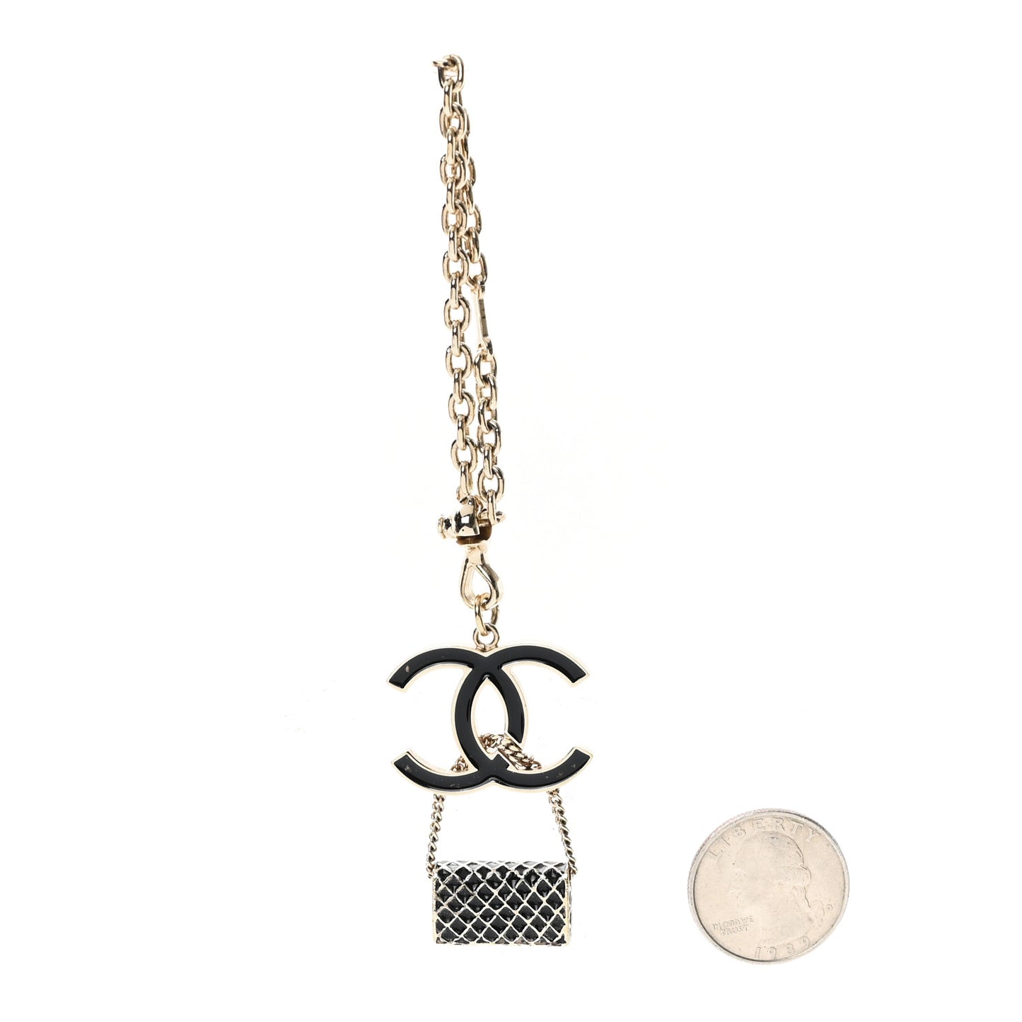 Enamel CC Quilted Flap Keychain Black