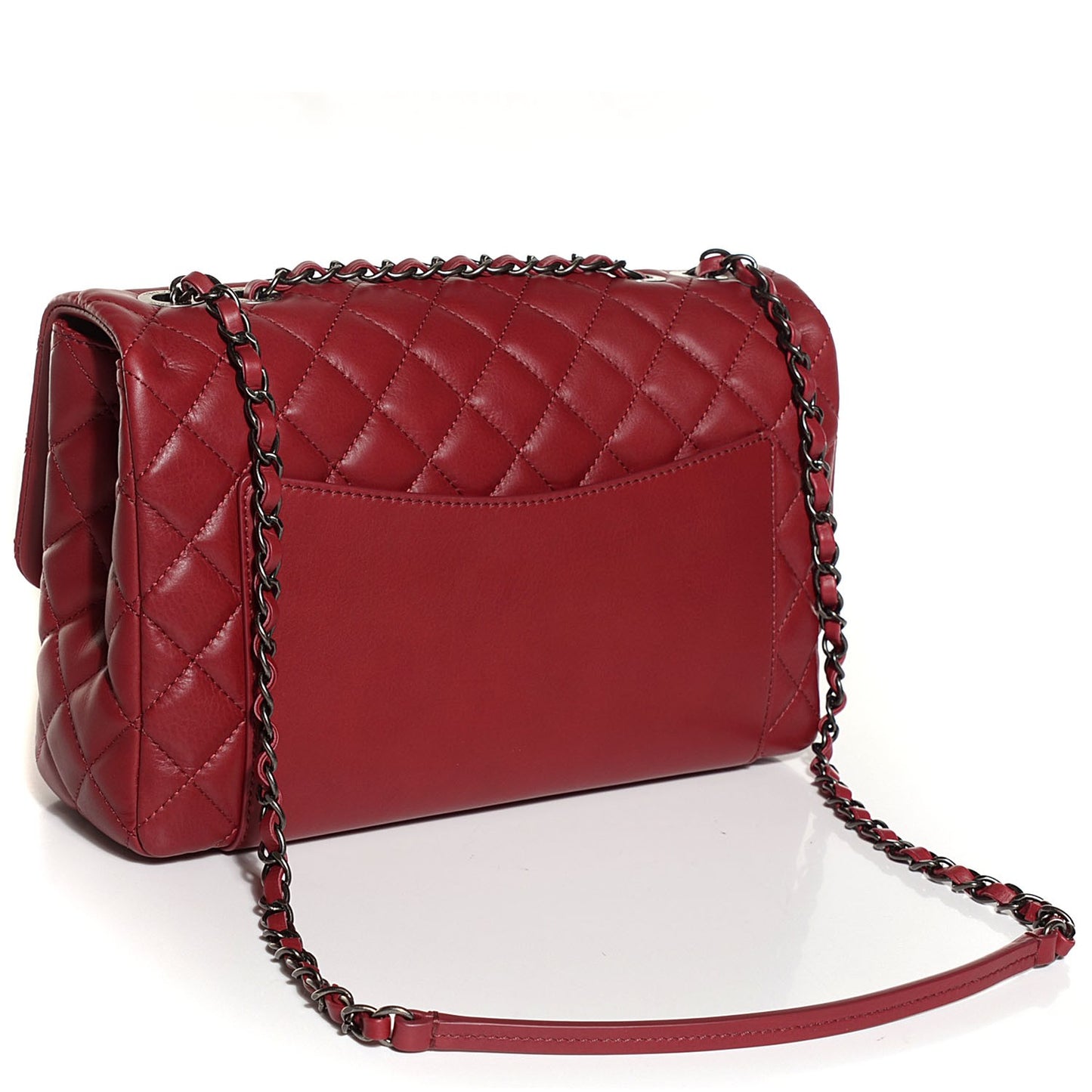 Calfskin Quilted Large Double Touch Flap Red