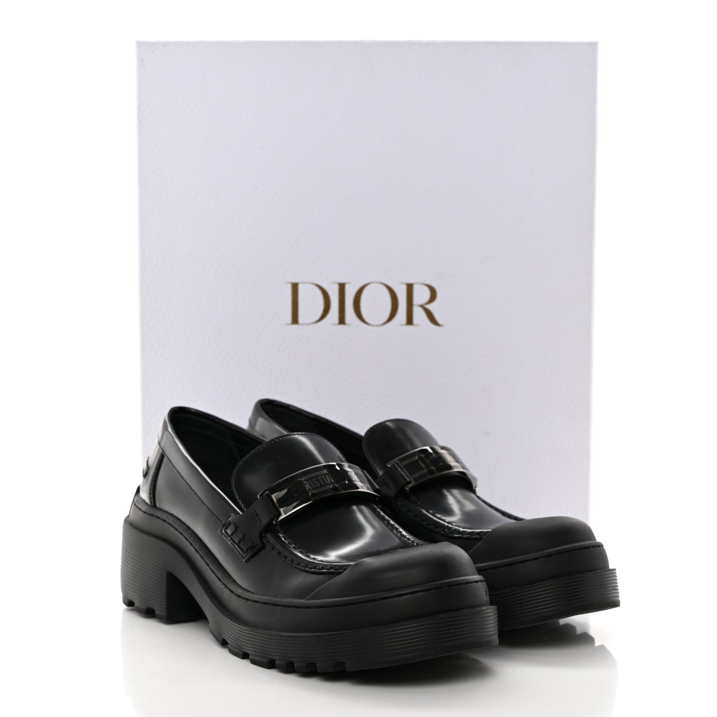 Brushed Calfskin Dior Code Lug Sole 15mm Loafers 38 Black
