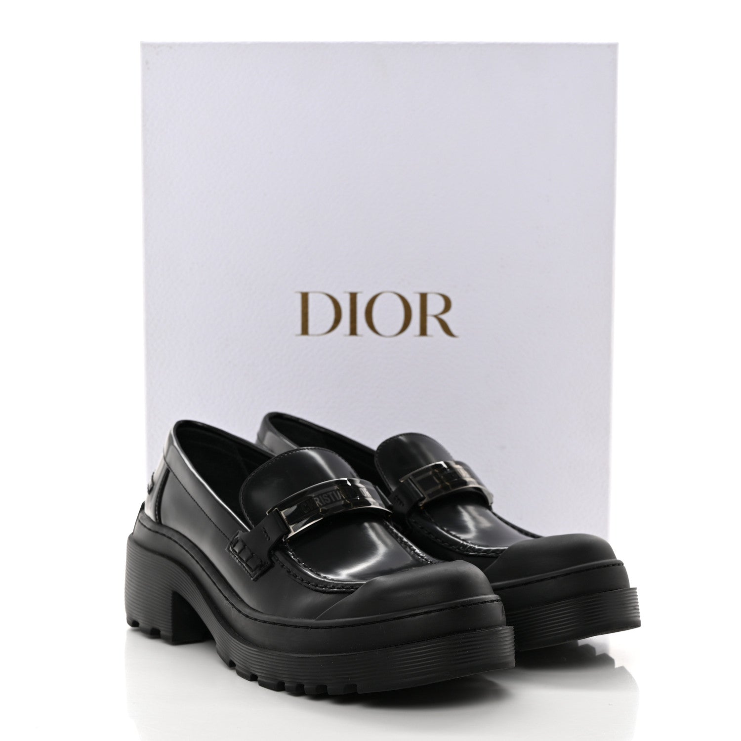 Christian Dior Brushed Calfskin Dior Code Lug Sole 15mm Loafers 38 Black 9 of 9