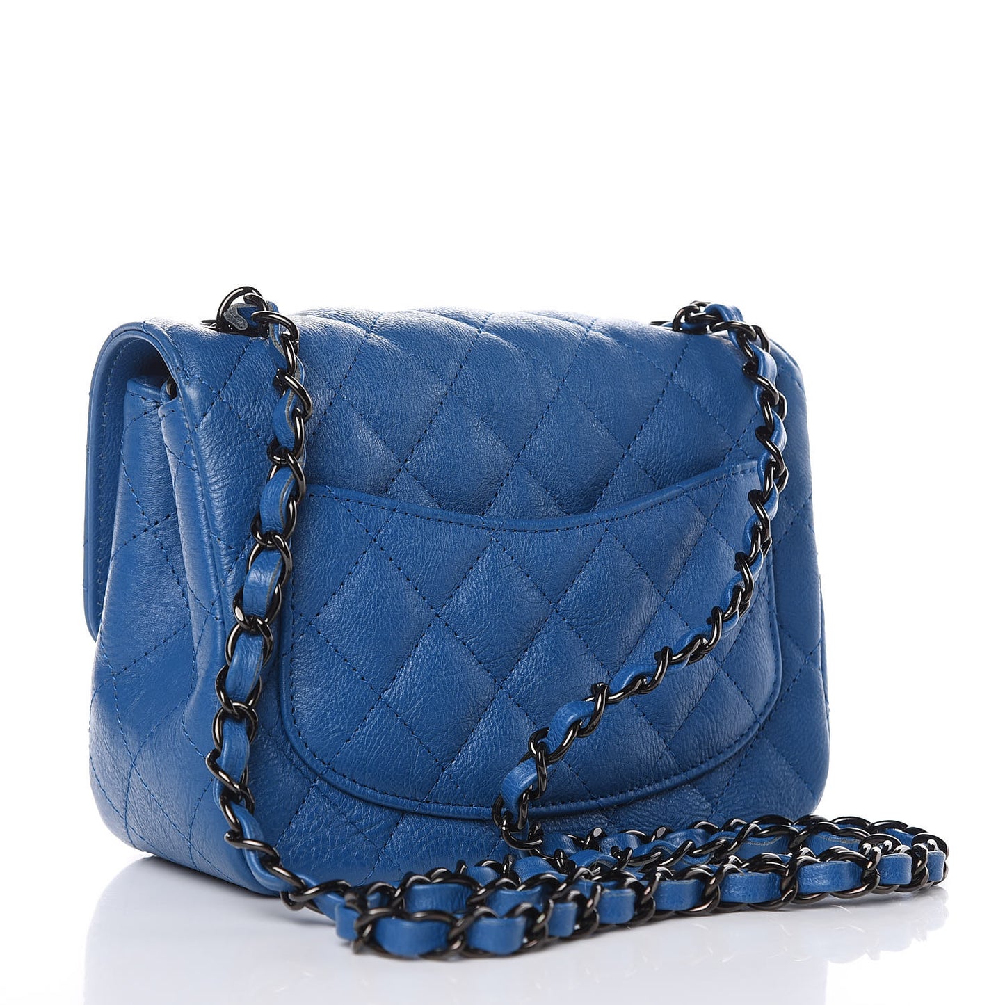 Crumpled Calfskin Quilted Mini Square Flap Blue