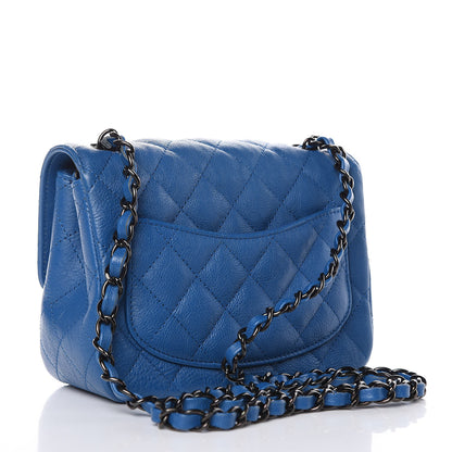 Chanel Crumpled Calfskin Quilted Mini Square Flap Blue 4 of 11