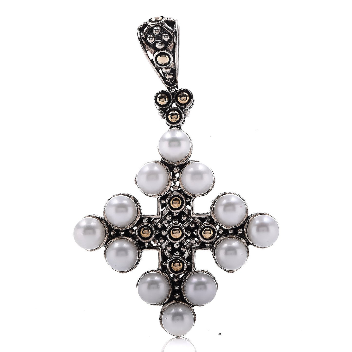 Sterling Silver 18K Yellow Gold Pearl Jaisalmer Cross Pendant