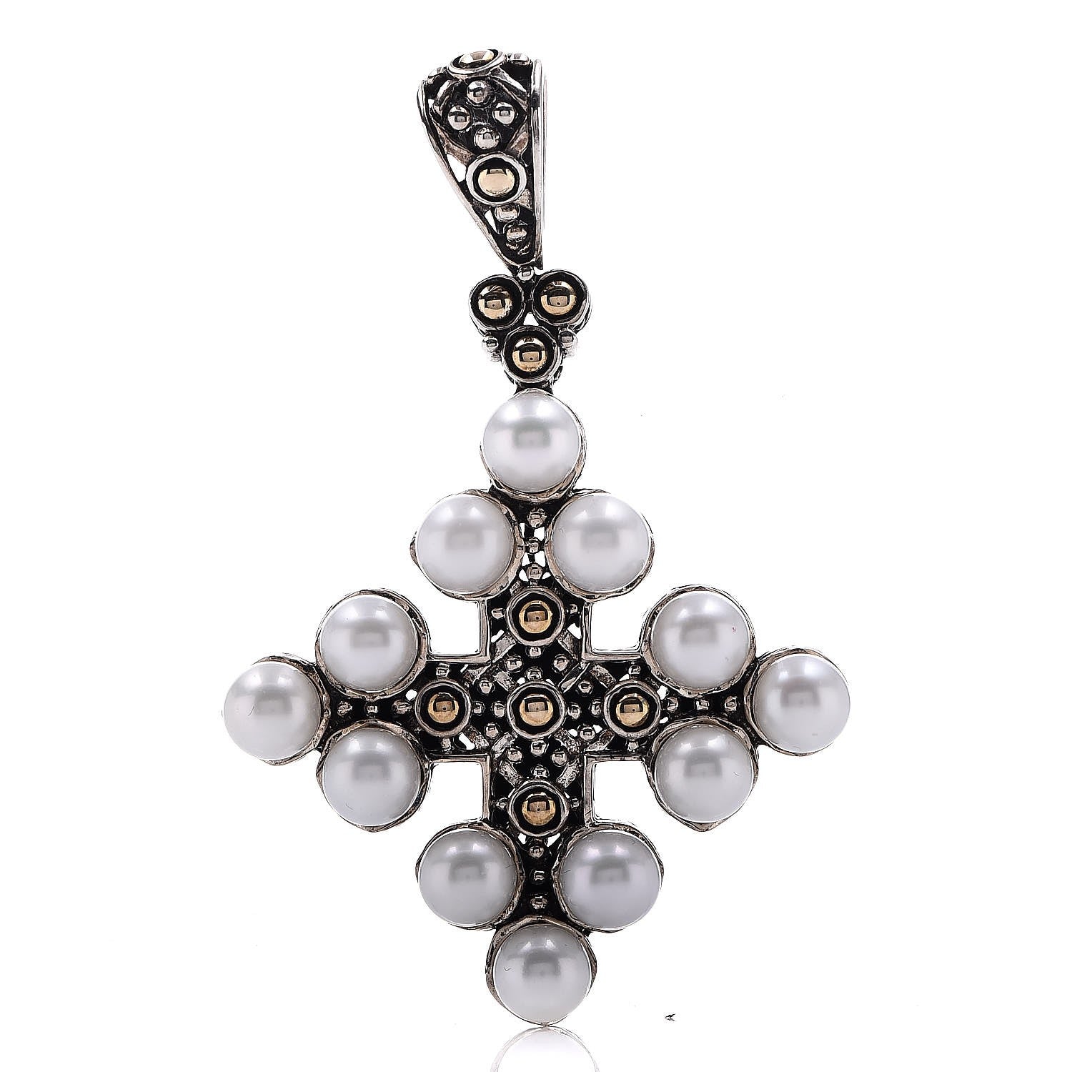John Hardy Sterling Silver 18K Yellow Gold Pearl Jaisalmer Cross Pendant 1 of 3