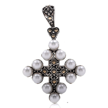 John Hardy Sterling Silver 18K Yellow Gold Pearl Jaisalmer Cross Pendant 1 of 3