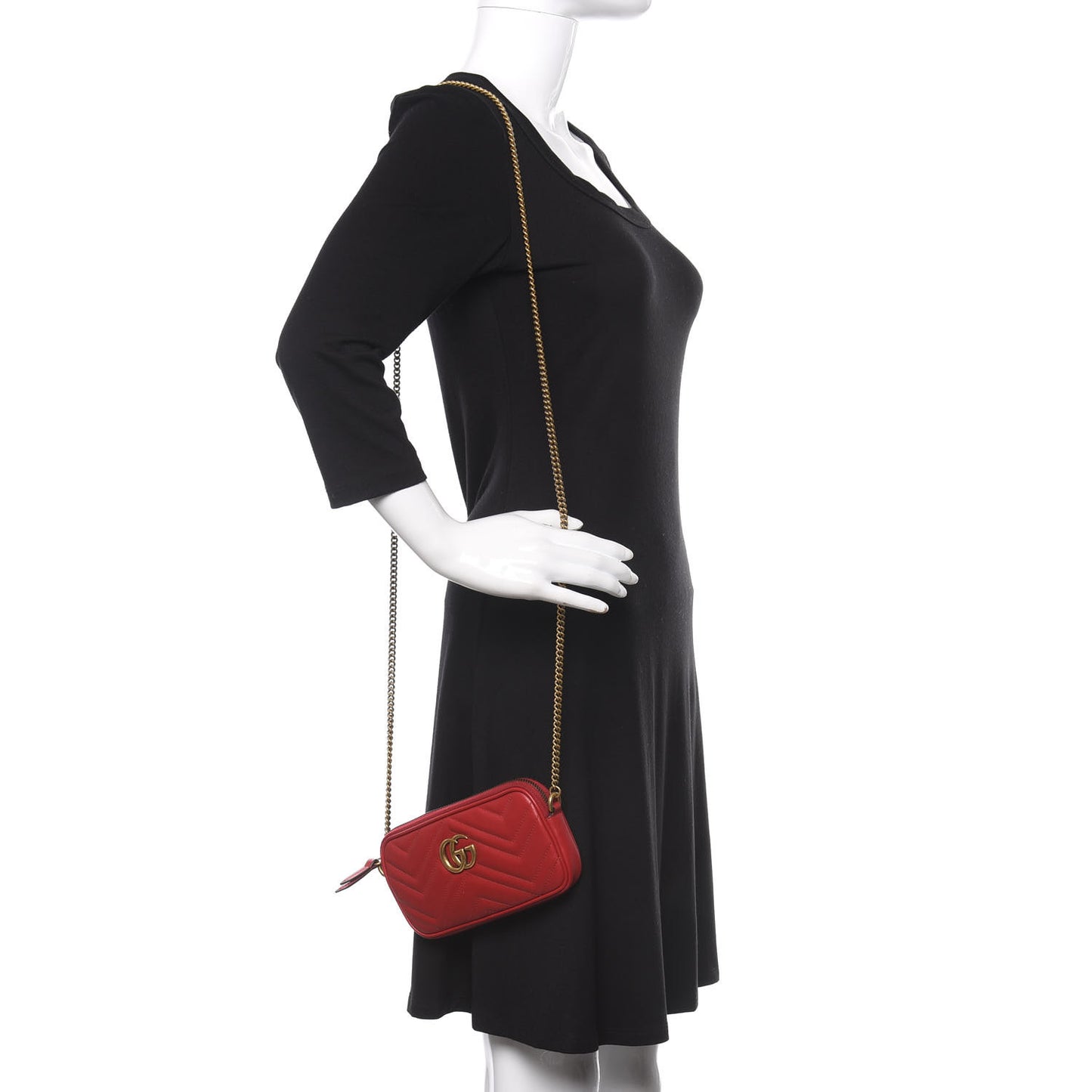 Calfskin Matelasse Mini GG Marmont Chain Crossbody Bag Hibiscus Red