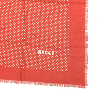 Gucci X SEGA Modal Cashmere GUCCY Stars Print Shawl Flame Red Gold 3 of 5