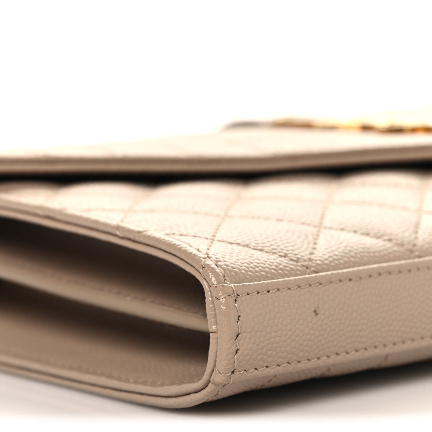 Saint Laurent Grain De Poudre Mixed Matelasse Triquilt Monogram Chain Wallet Dark Beige 9 of 12