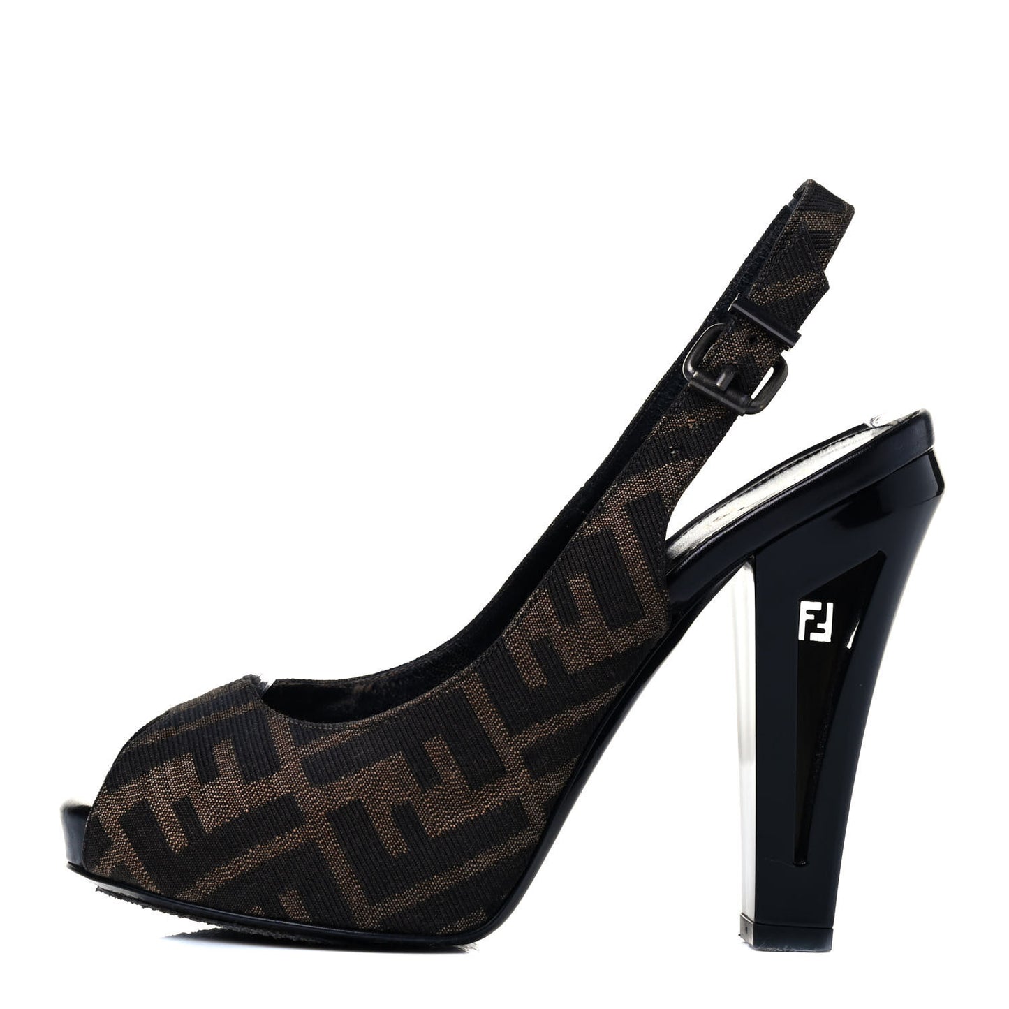 Jacquard Calfskin FF Open Toe Platform Slingback Pumps 36.5 Tobacco