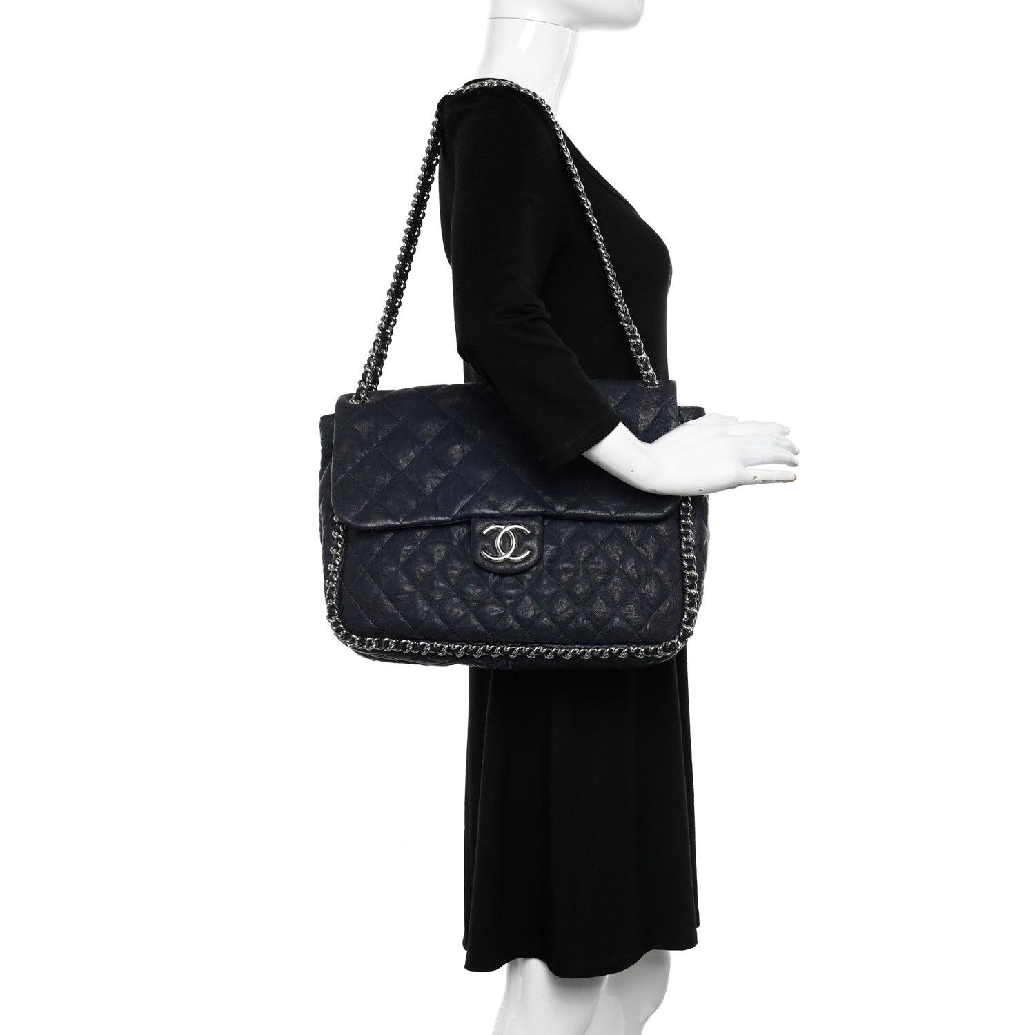 Chanel Washed Lambskin Quilted Maxi Chain Around Flap Black 2 of 10